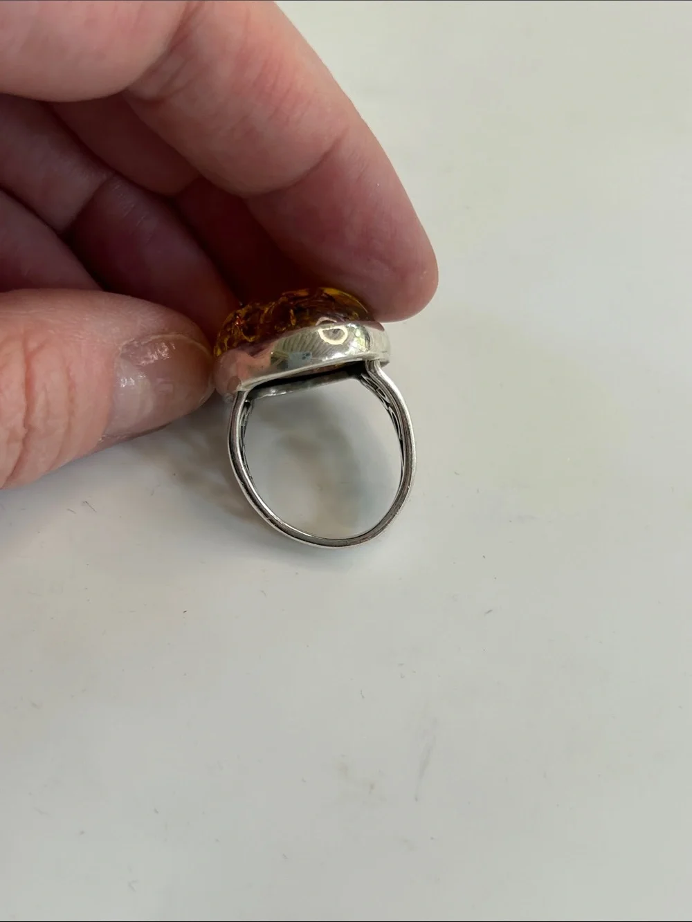 VTG Sterling Silver Huge Baltic Amber Statement Ring Size 7